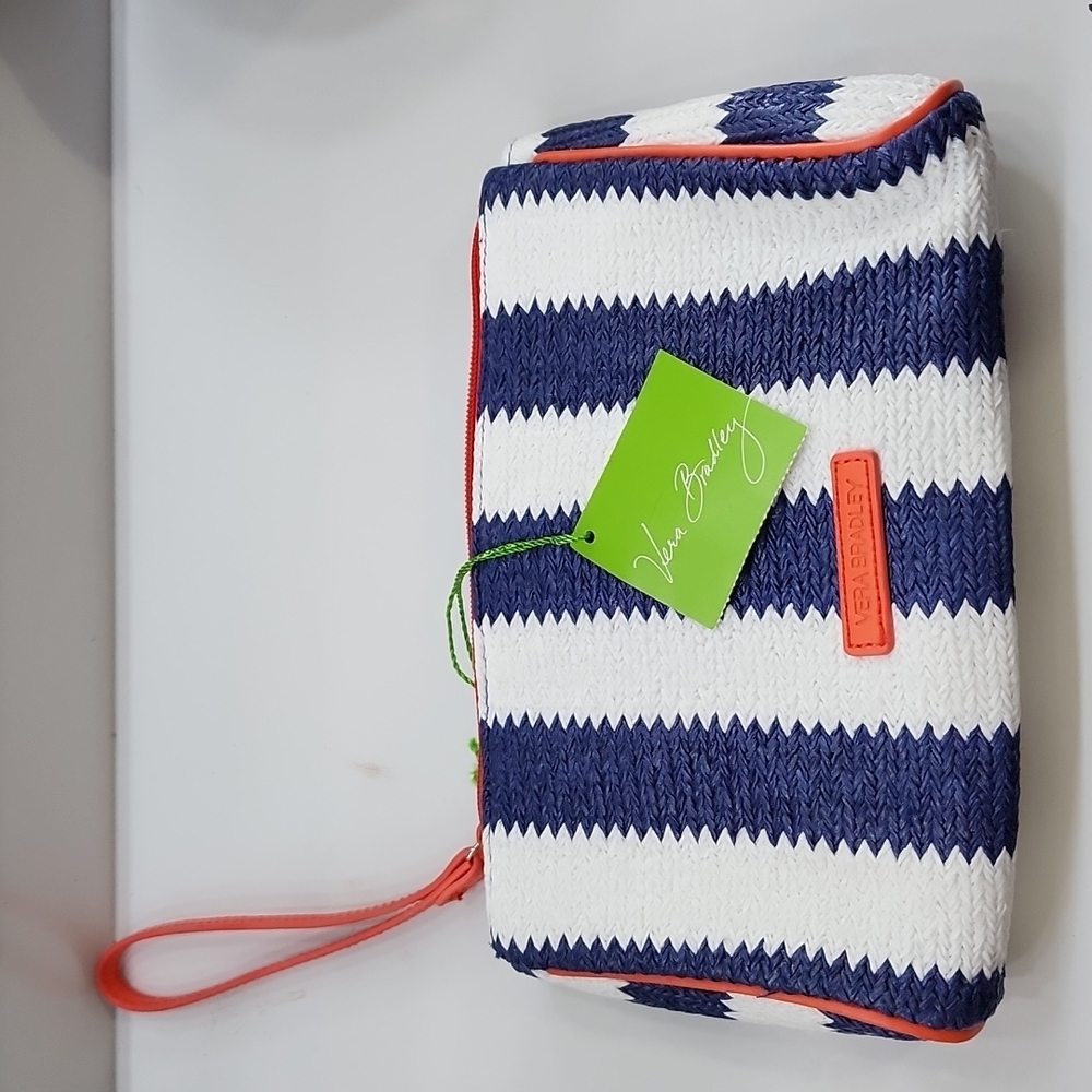 Vera Bradley Straw White Blue Striped Red Patriotic Nautical USA Wristlet